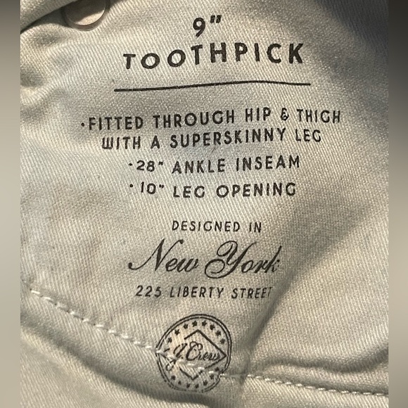 J Crew 9” Toothpick Jeans Sz 27 - Picture 8 of 8